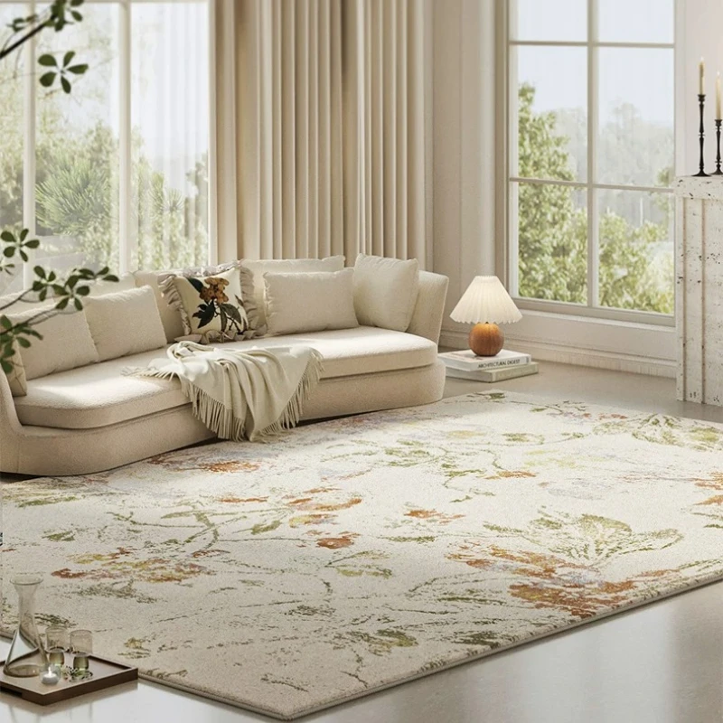 

French Style Carpets for Living Room Light Luxury Bedroom Decor Carpet Romantic Flowers Bedside Rug Soft Home Plush Floor Mat