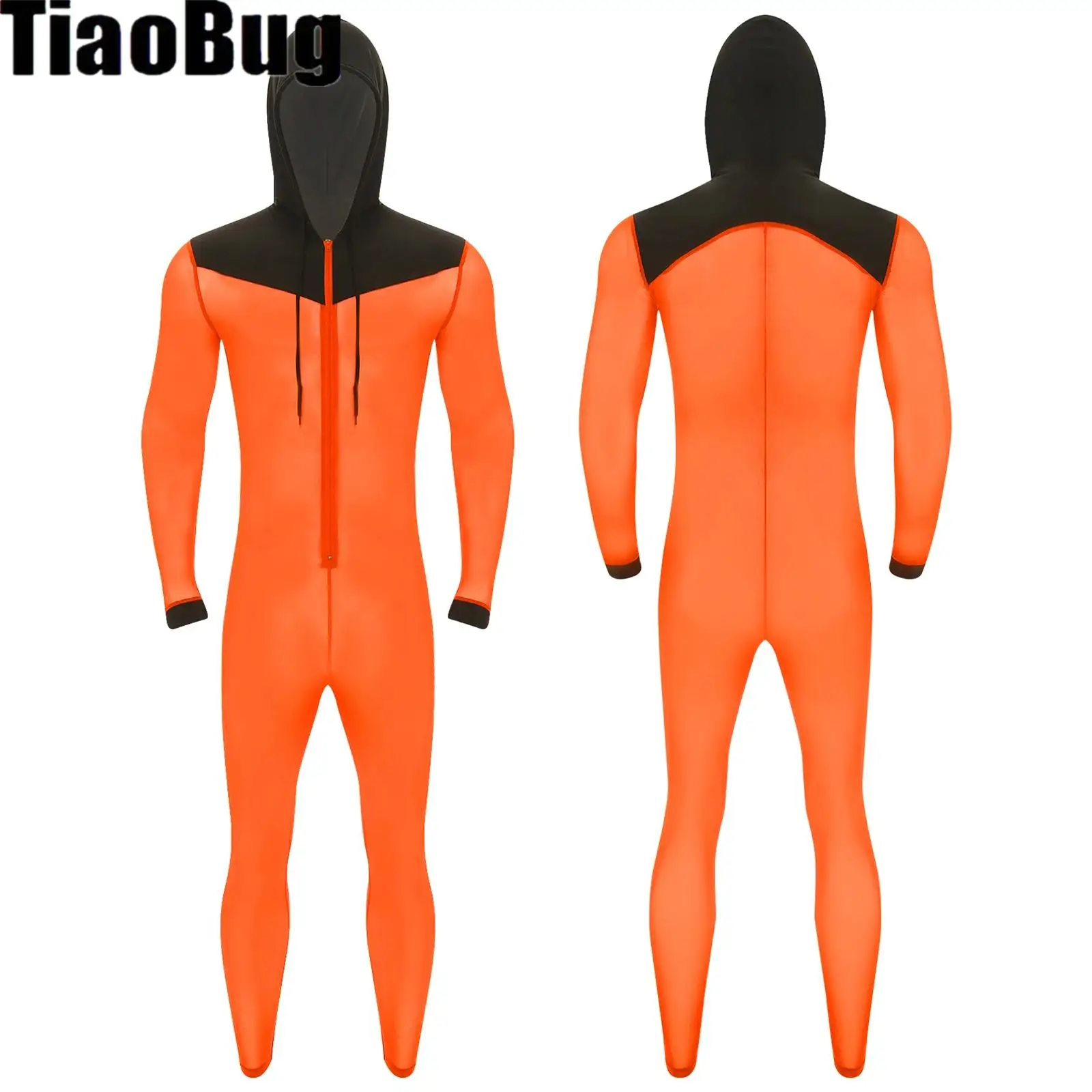 

Мужской сетчатый боди для всего тела, прозрачный прозрачный комбинезон, узкий комбинезон с капюшоном и длинными рукавами на молнии спереди, клубная одежда