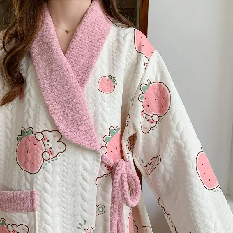 Pijamas de algodón para mujer, nuevo modelo de otoño e invierno, ropa de dormir cómoda, conjunto de pijama bonito de manga larga, traje para casa grueso de conejo