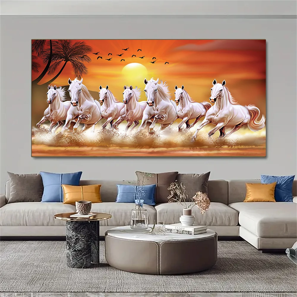 Galloping Horse,Gold Foil Colored Horse Canvas Art Print,Vivid Animal Wall Decor for Living Room, Office, Home Decor, No Frame.