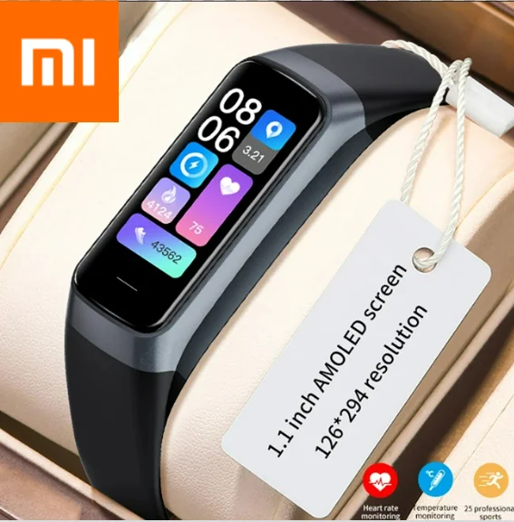 

Xiaomi 2025 Новые 1,1-дюймовые умные часы с цветным дисплеем AMOLED, водонепроницаемые спортивные часы для плавания, умный браслет для отслеживания в помещении и на открытом воздухе