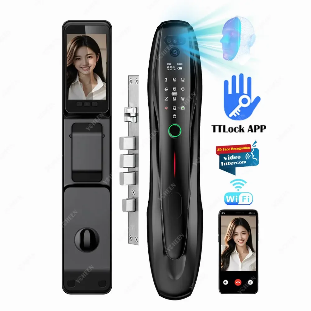 TTlock Wifi App Video Intercom Smart Digital Lock Biometric 3D Face Fingerprint Electronic Door Lock Key Card Code 6068 Lock
