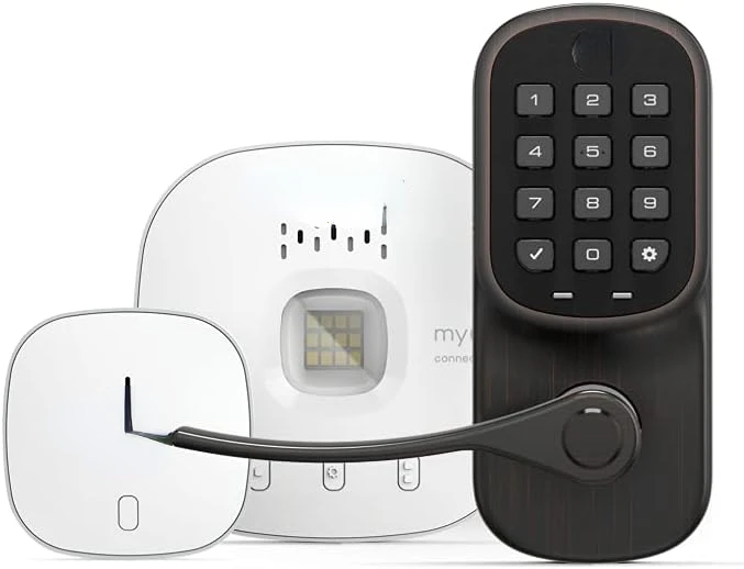 Touchscreen Deadbolt with Keypad Lever (Oil Rubbed Bronze)  Smart Garage Door Hub, Bundle