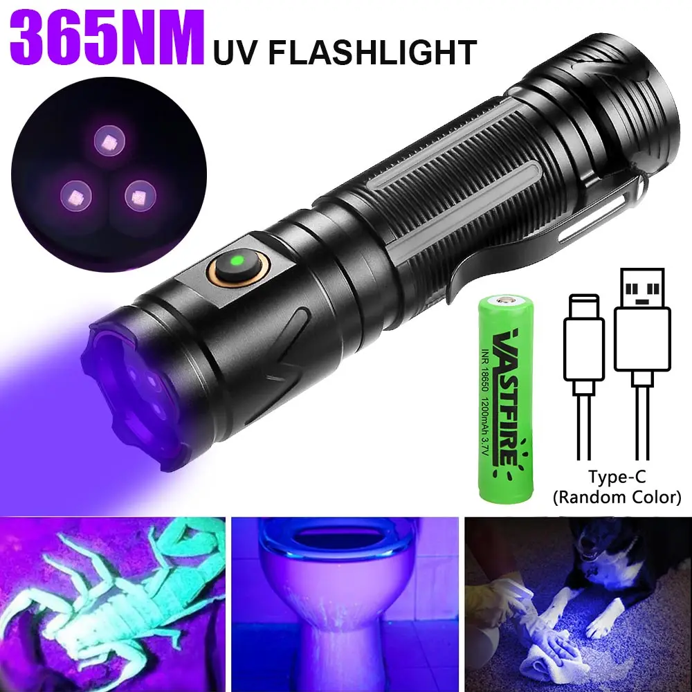 30W UV Flashlight 365nm Black Mirror Torch 3led Flashlamp Ultraviolet Ink Dryer Money Fluorescer Detector Purple Light Torch