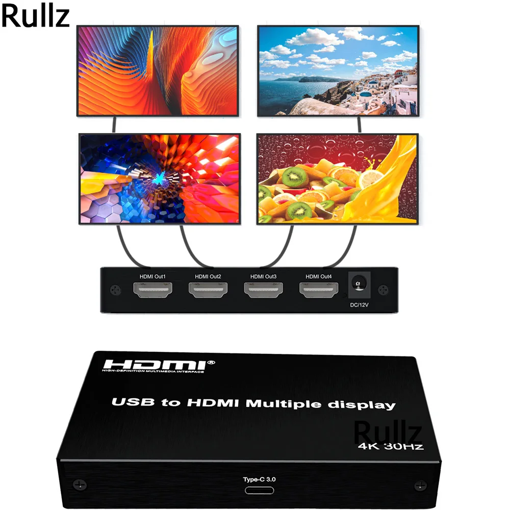 4K 30hz USB To HDMI Multiple Display Splicer 1X3 1X4 2X2 3X1 4X1 Multi Monitor Splicing; Extend To 4 Different Computer Desktops