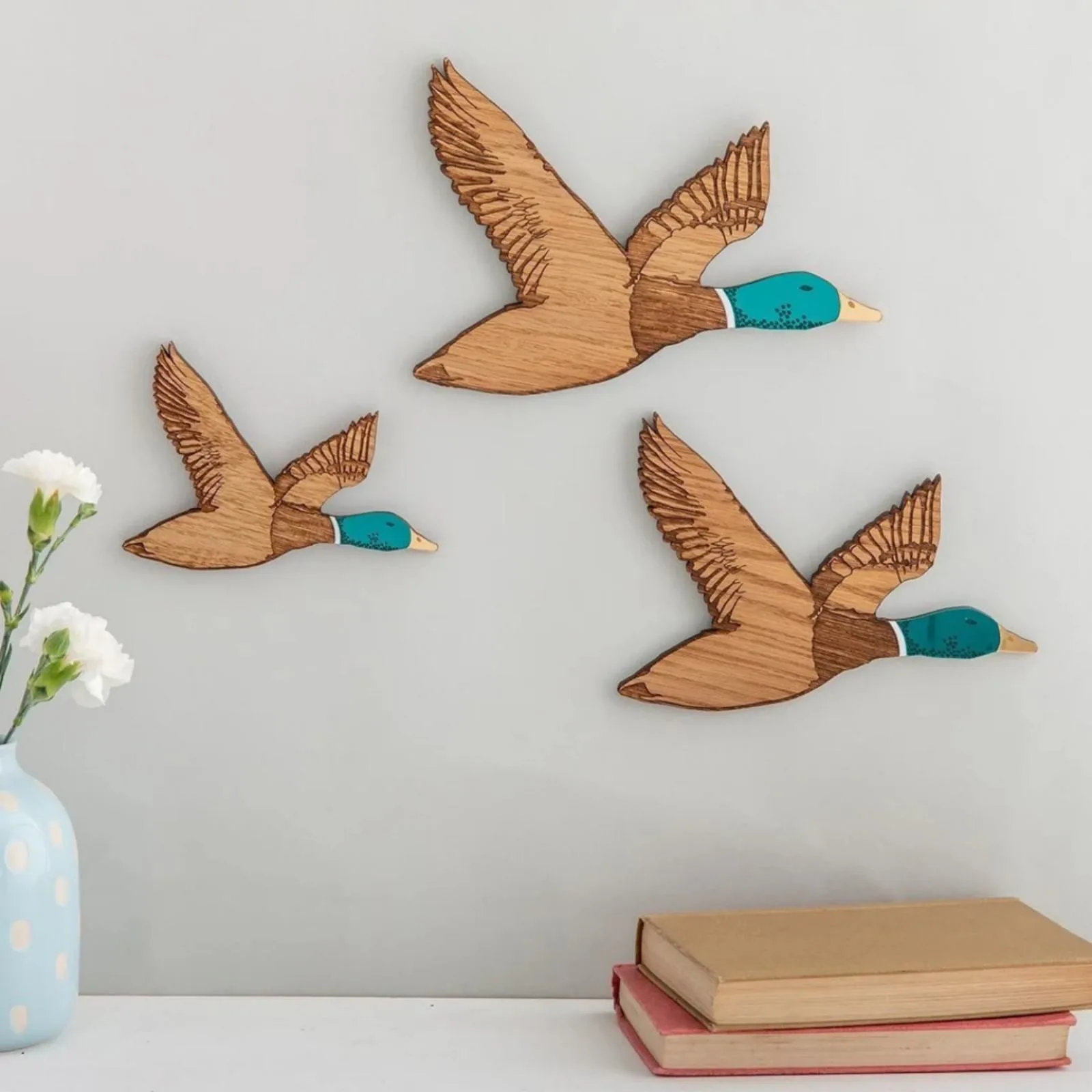 Wooden Mallard Bird Wall Art Creative Flying Birds Wall Decor Living Room Bedroom Kitchen Ducks Decoration Gift For Bird Lover