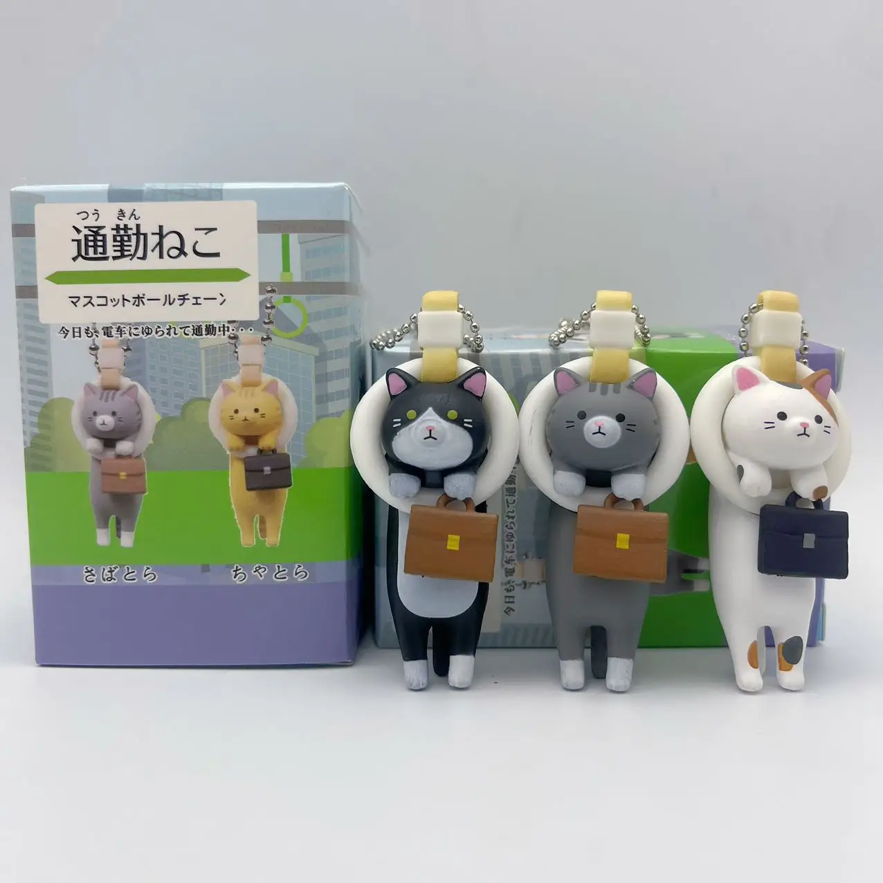 Japanese Hot Gacha Scale Model Commuter Cat On Hanging Rings Worker Cat With The Briefcase Pendant Action Figure Cute Toys Gifts