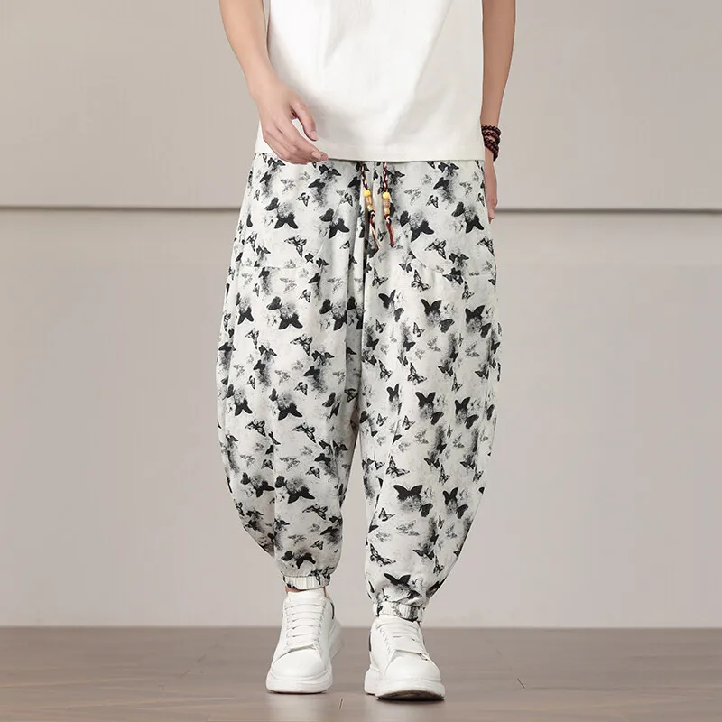 

Свободный крой, мужские летние тонкие широкие брюки, шаровары на шнурке, большие размеры, мужские свободные длинные брюки, повседневная модная уличная одежда