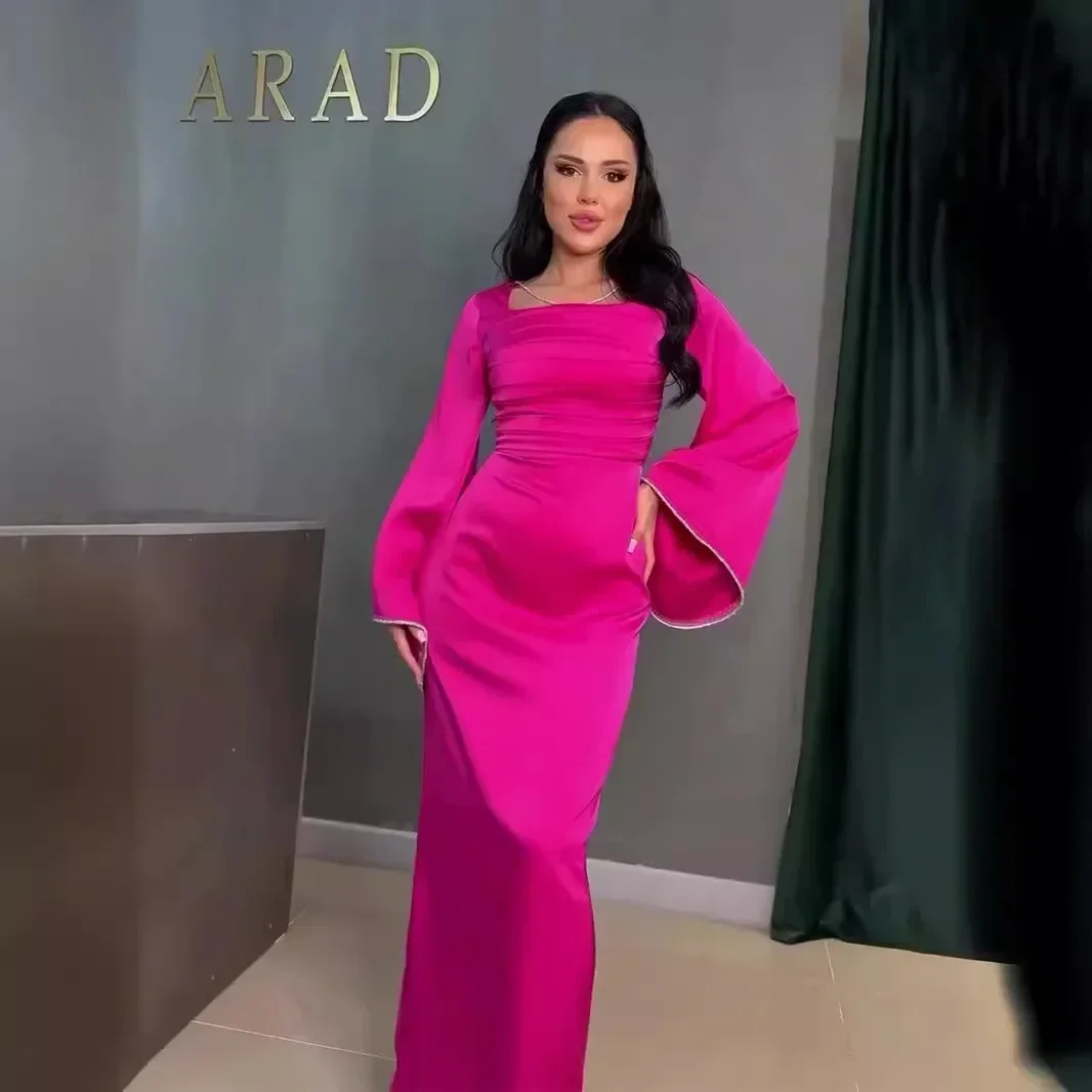 女性用長袖サテンドレス,スリムフィット,イスラム教徒のイブニングドレス,新しい秋のコレクション