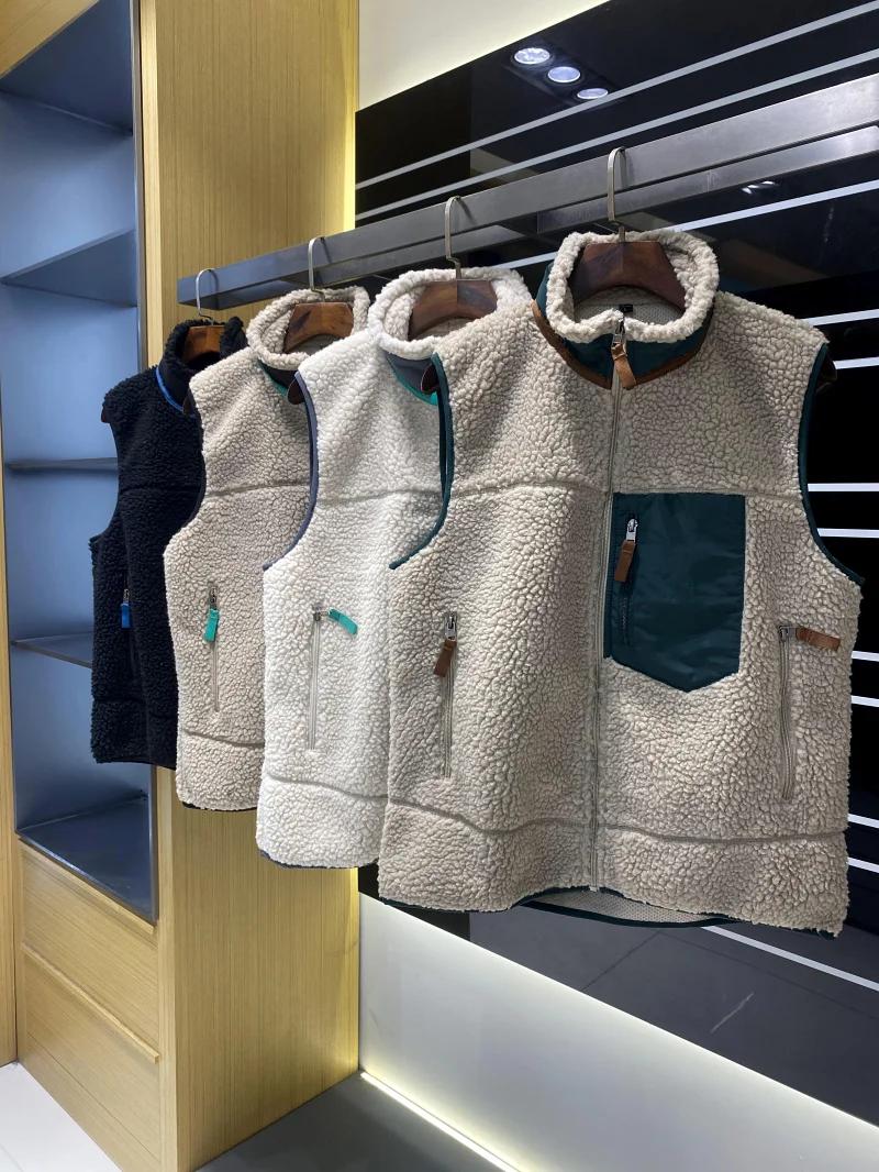 

ex Autumn Outdoor Fce Lined Zipper Vest Versatile Stand Collar Warm Trendy Couples Sle Stand Fit Polyester Fiber