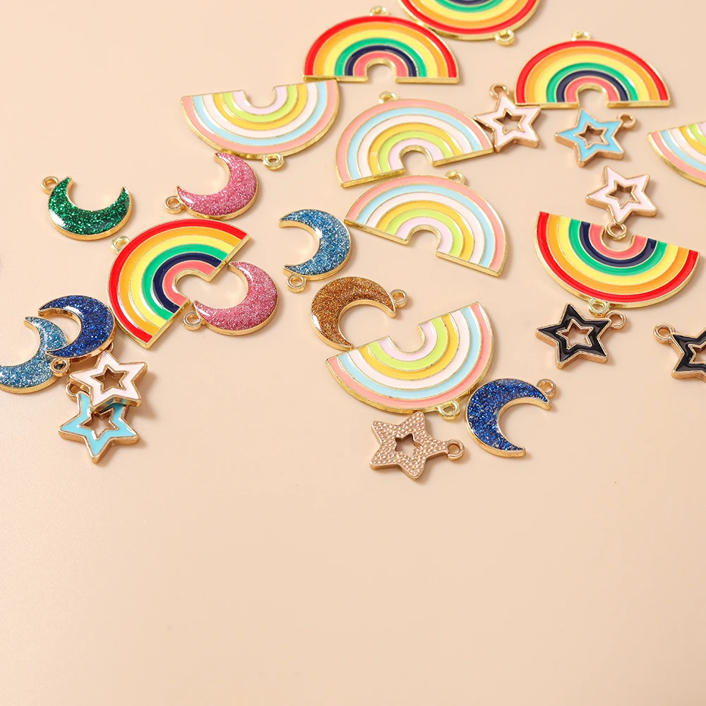 Leslie 10 Stück/Set Emaille-Mond-Stern-Regenbogen-Anhänger für Niedliche Ohrringe, Armbänder, Halsketten, Anhänger, DIY-Schmuckherstellungszubehör – Detail 4
