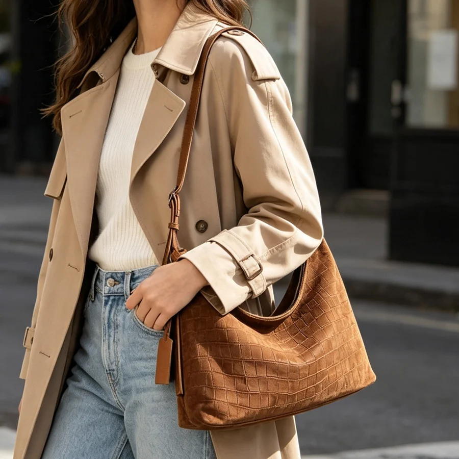 Early autumn new arrivals: slouchy bag, stone-patterned suede hobo bag, large-capacity shoulder tote bag, trendy and versatile shoulder and crossbody bag for the back-to-school season, high-end underarm bag