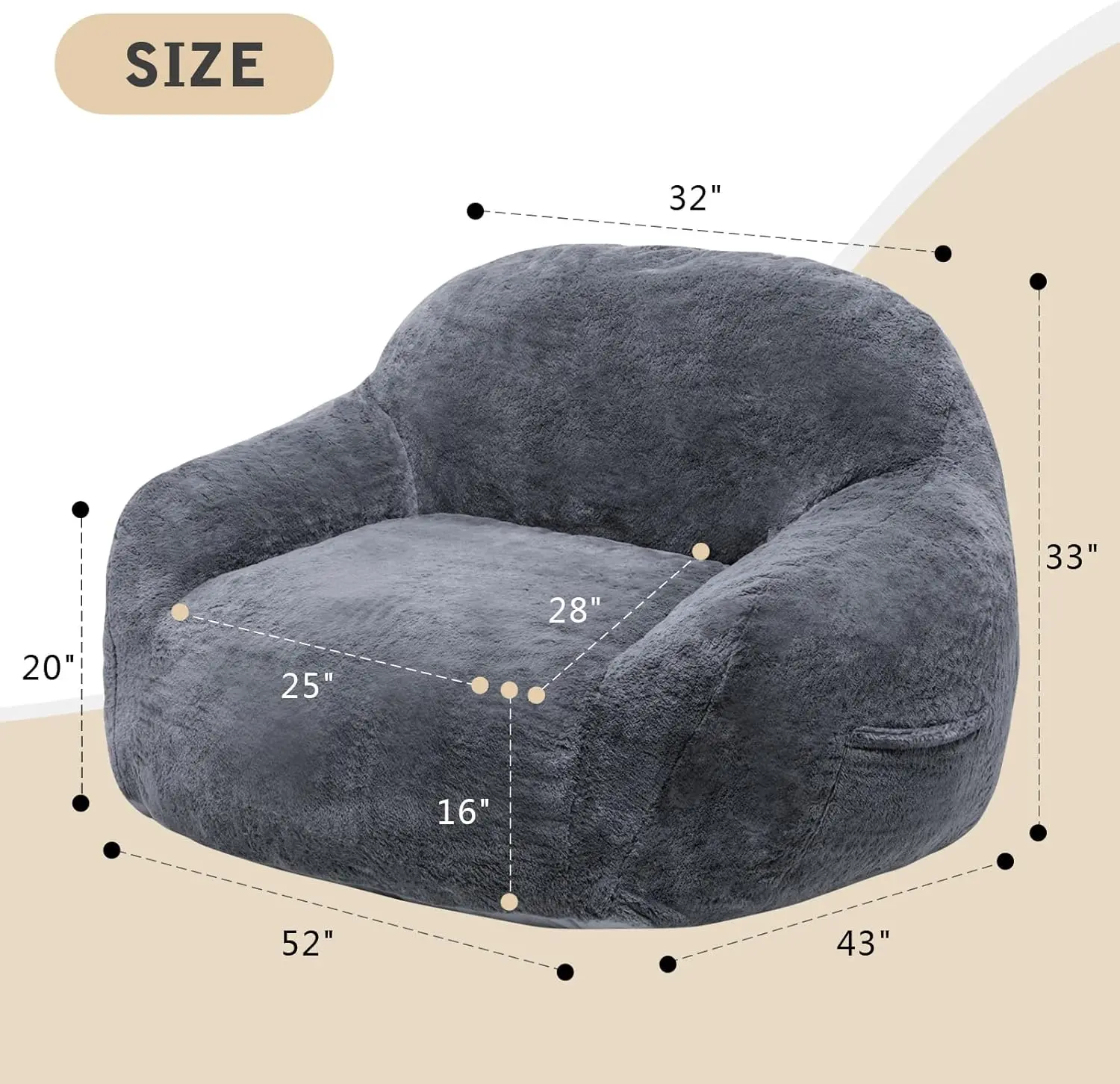 Bean Bag Chair for Adults, Giant Bean Bag Chairs Washable, Comfy Bean Bag Sofa Stuffed High-Density Memory Foam Filler, Plush