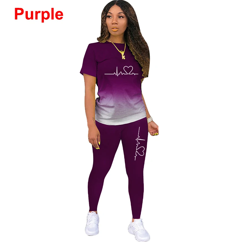 Summer Two Piece Set Women Tracksuits Sets ECG Printed T Shirt Pants Sports Suit For Women Clothing