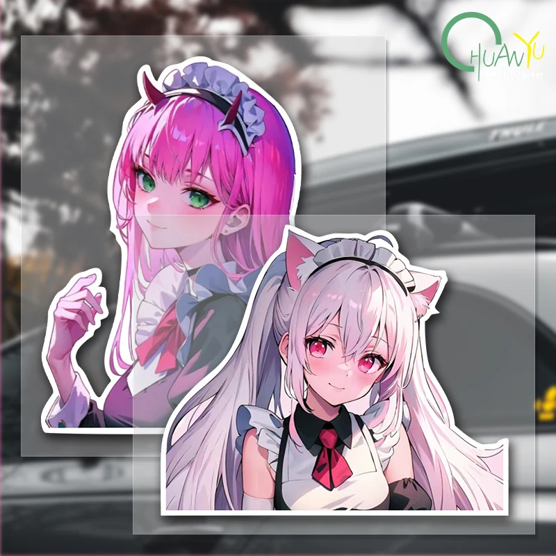 JDM Japanese Comic Pretty Girl Cute Maid Dress Sticker Car Motorcycle Bumper Truck Vinyl Reflective Waterproof Sticker Decal