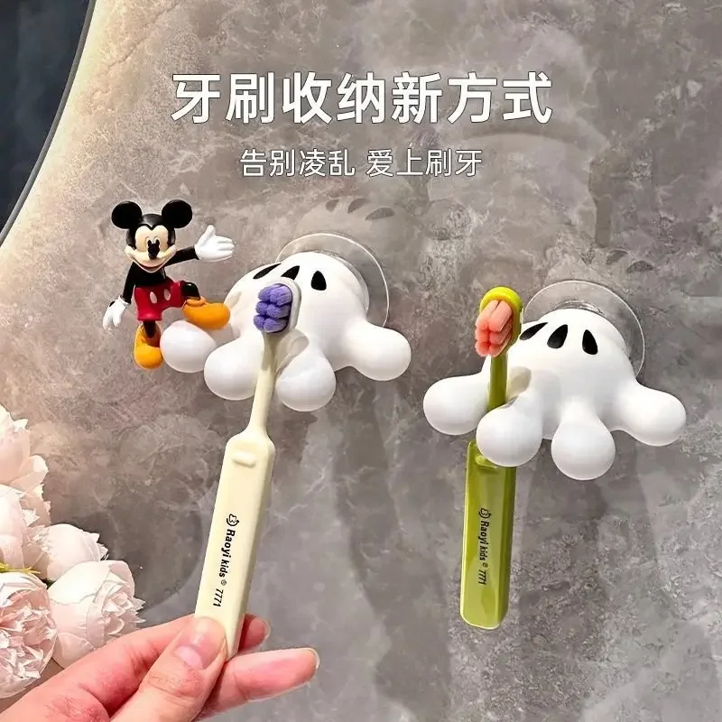 Cute Disney Mickey Mouse Toothbrush Holder Cartoon Anime Toothbrush Stand PVC Suction Cup Bathroom Storage Accessories Kid Gifts