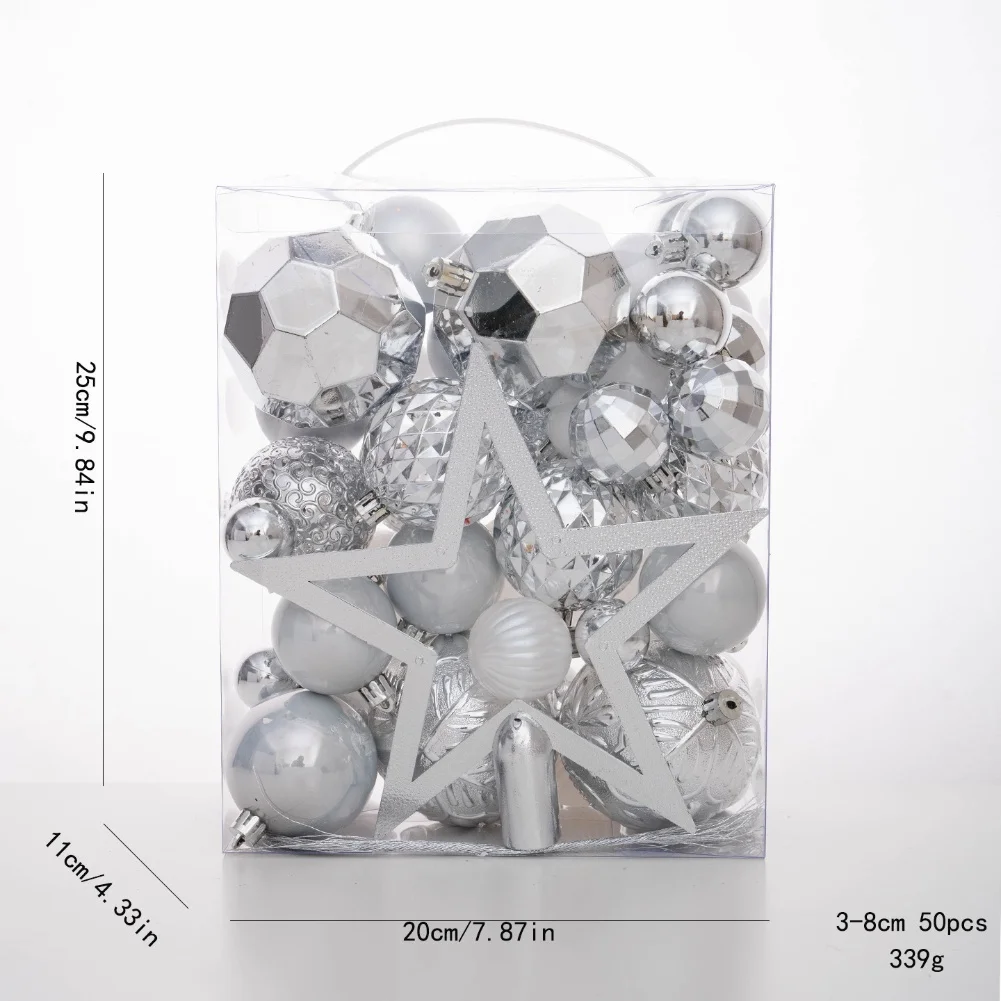 50 Piece Electroplated Christmas Ball Set with Tree Topping Star Ornament for Festive Tree Wreath and Seasonal Decorations