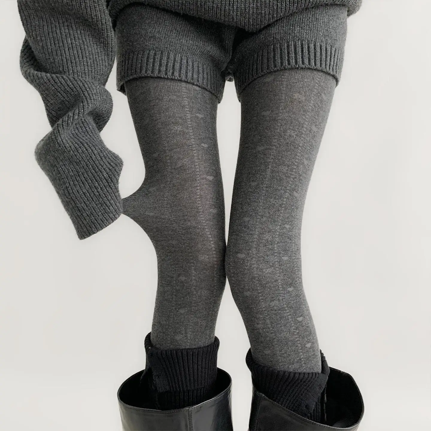 

Sexy Tights Pantyhose Heart-shaped Stripes Silk Stockings Autumn Winter Grey for Female JK Lolita Style Pantyhose