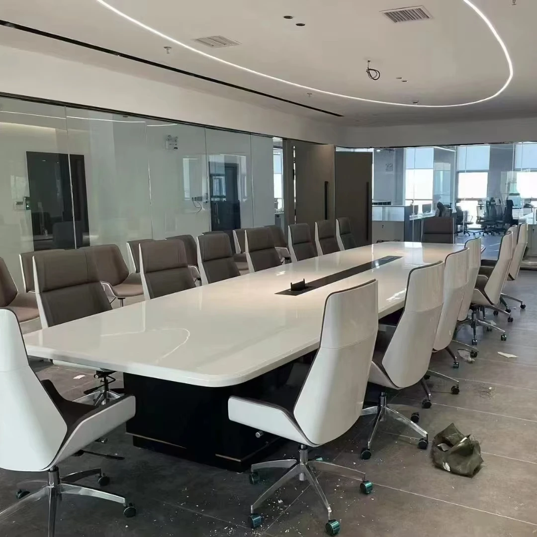 Furniture for 6-14 People OEM Customizable Zero-Origin Conference Table Modern Large Stainless Steel Base Office