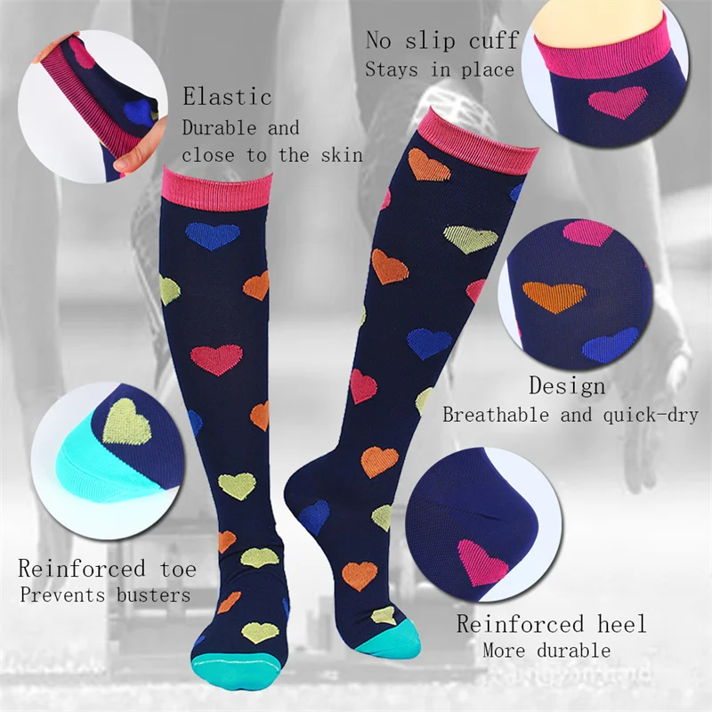 2 Pairs Lot  Women Men Compression Socks Stockings Elastic Sports Beautiful Leg Running Nurse Climbing Cycling Socks Gym