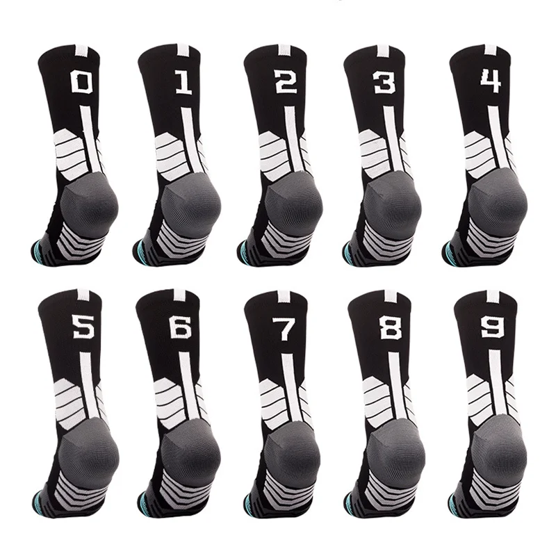 Chaussettes de sport épaisses pour hommes et femmes, en coton à séchage rapide, avec numéros 0-9, pour basket-ball, Fitness, course, cadeaux