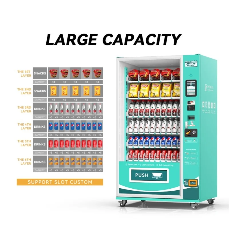 

24 Hours Convenience Store Commercial Combo Vending Machine Automatic Smart Food Drinks Vending Machine With Card Reader