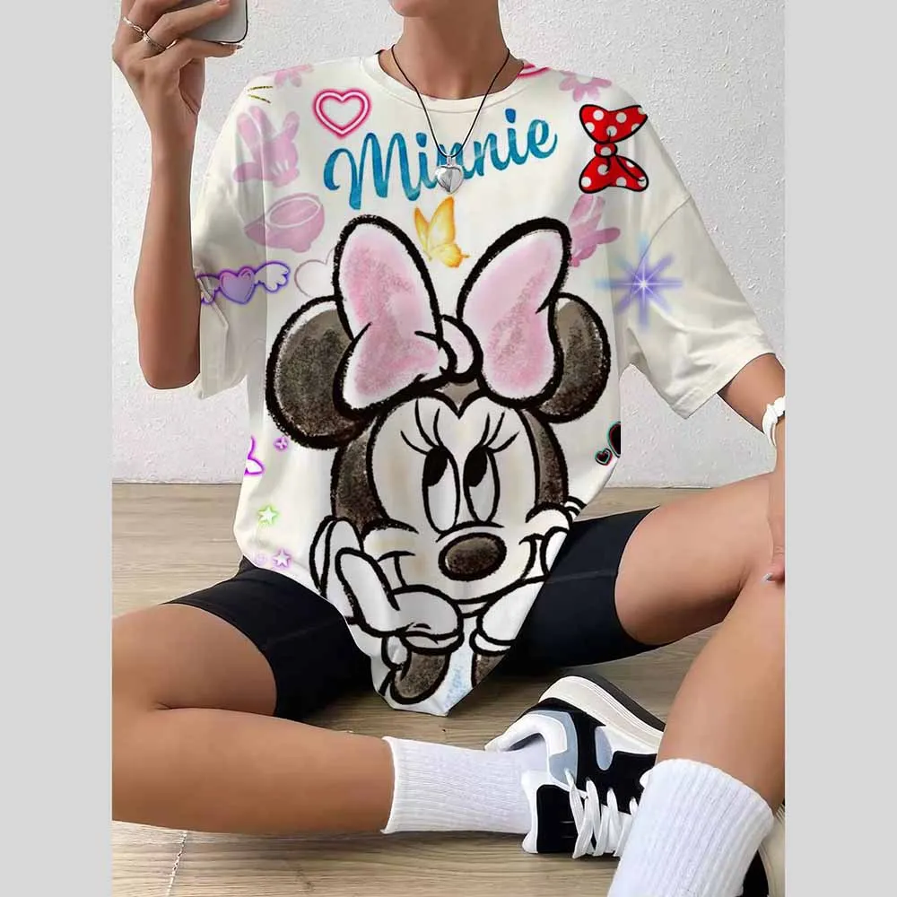Newest Style DisneyMickey Mouseprinted Women's clothingT-shirt parent-child outfits  Leisuresports short-sleeved Plus Sizetops