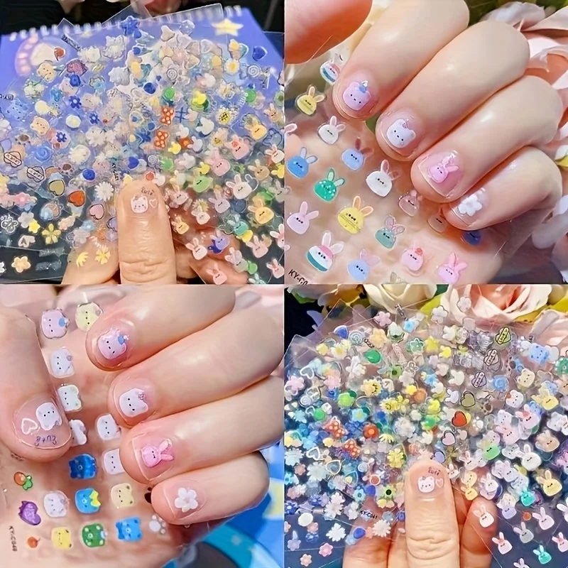 30パック 漫画ネイルアートデカールセット キラキラウサギのアソートキャラクター、粘着アーマーエフェクトネイルエンハンスメント 女性用