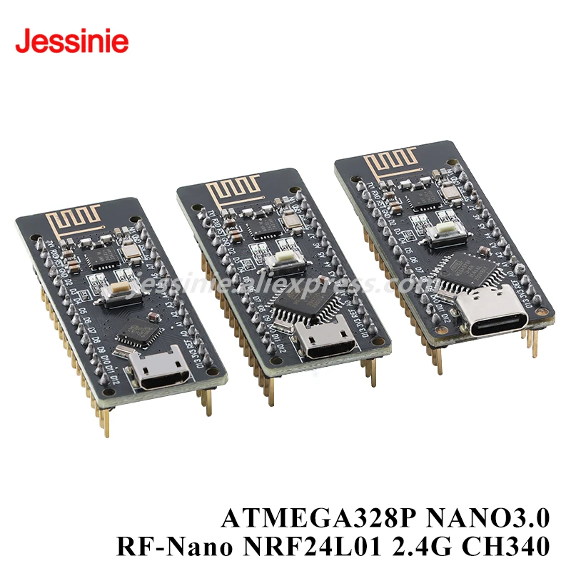 2pcs/1pc RF-Nano Development Board ATMEGA328P Nano 3.0 NRF24L01 Wireless 2.4G CH340 Serial Port Module Micro Type-C for Arduino