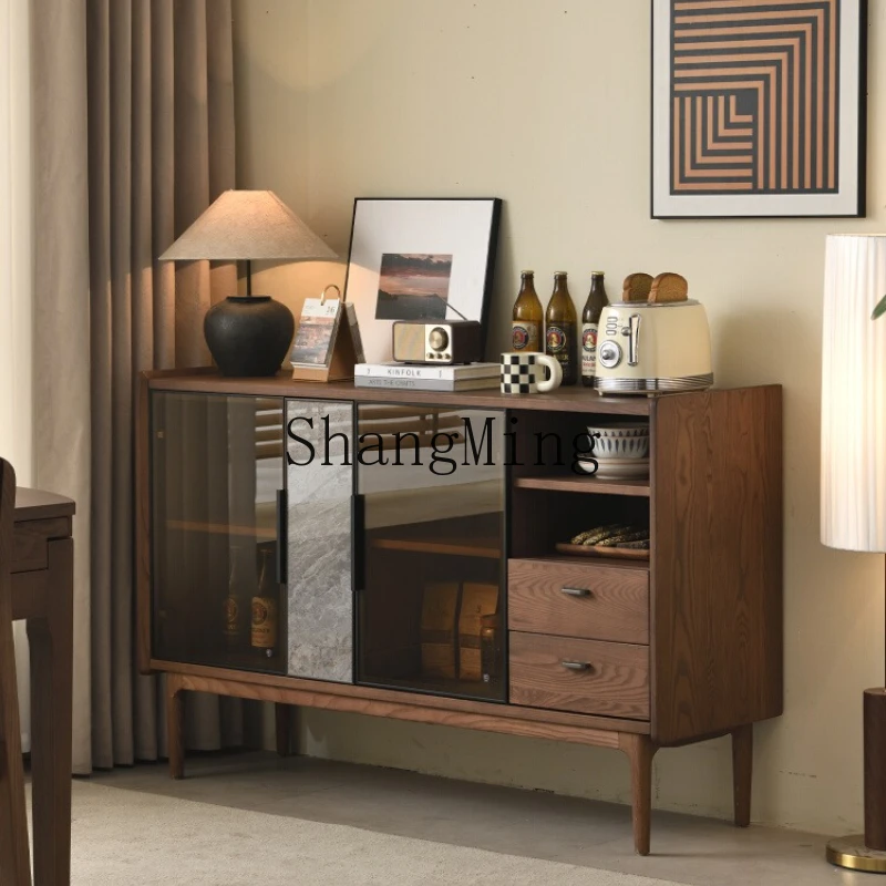 

LXY ash wood dining side cabinet multi-purpose glass dining room storage tea cabinet