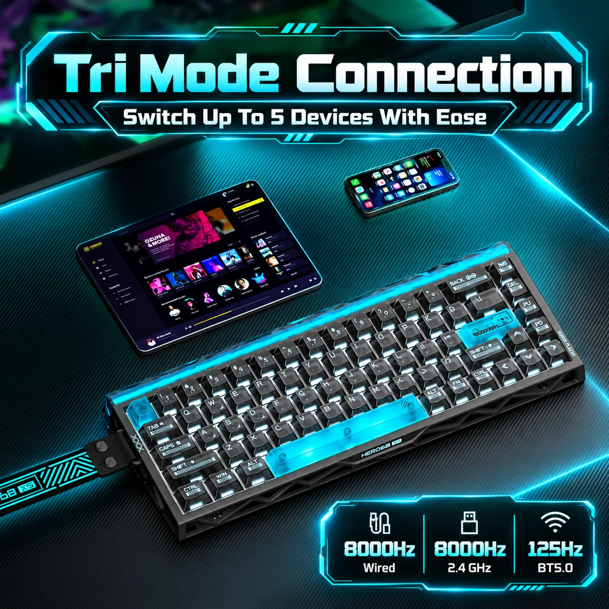 AULA HERO 68XS Magnetic Switch Gaming Keyboard Rapid Trigger, 8K Return Rate,128K Scan Rate,0.005mm Accuracy,SOCD/Rs