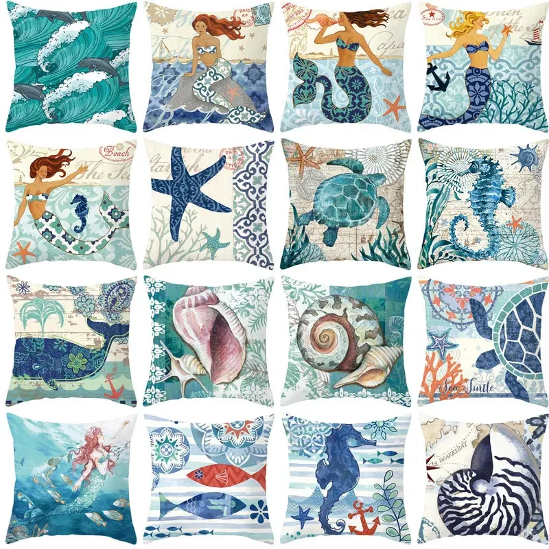 Sea Breeze Anchor Octopus Turtle Cushion Cover Decorative Pillowcase Sofa   Home Textile