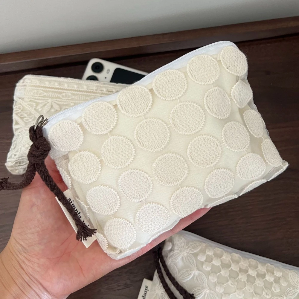 Retro Lace Embroidered Cosmetic Organizer Bag Mini Women's Makeup Bag Portable Coin Purse Wallet Cosmetics Lipstick Storage Bag