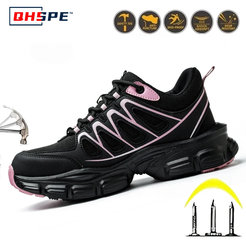 Zapatos de seguridad a la moda para mujer, zapatillas de trabajo, zapatos estructurados, zapatos protectores a prueba de neumáticos, botas de trabajo, zapatos con punta de acero duraderos