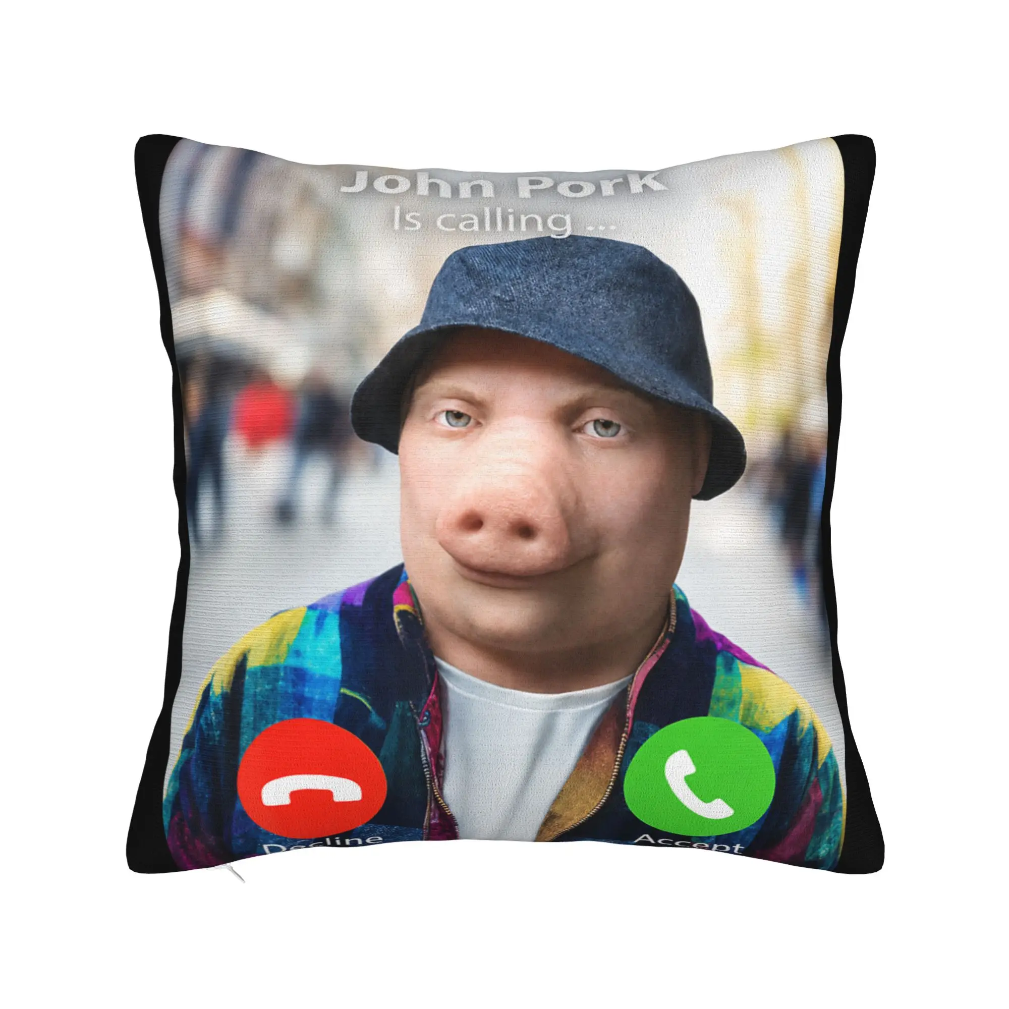 Pillow Cover John Pork is Calling Funny Pig Meme Brainrot  Retro Trendy Pillow Case For Office Car Home Decor Pillowcases