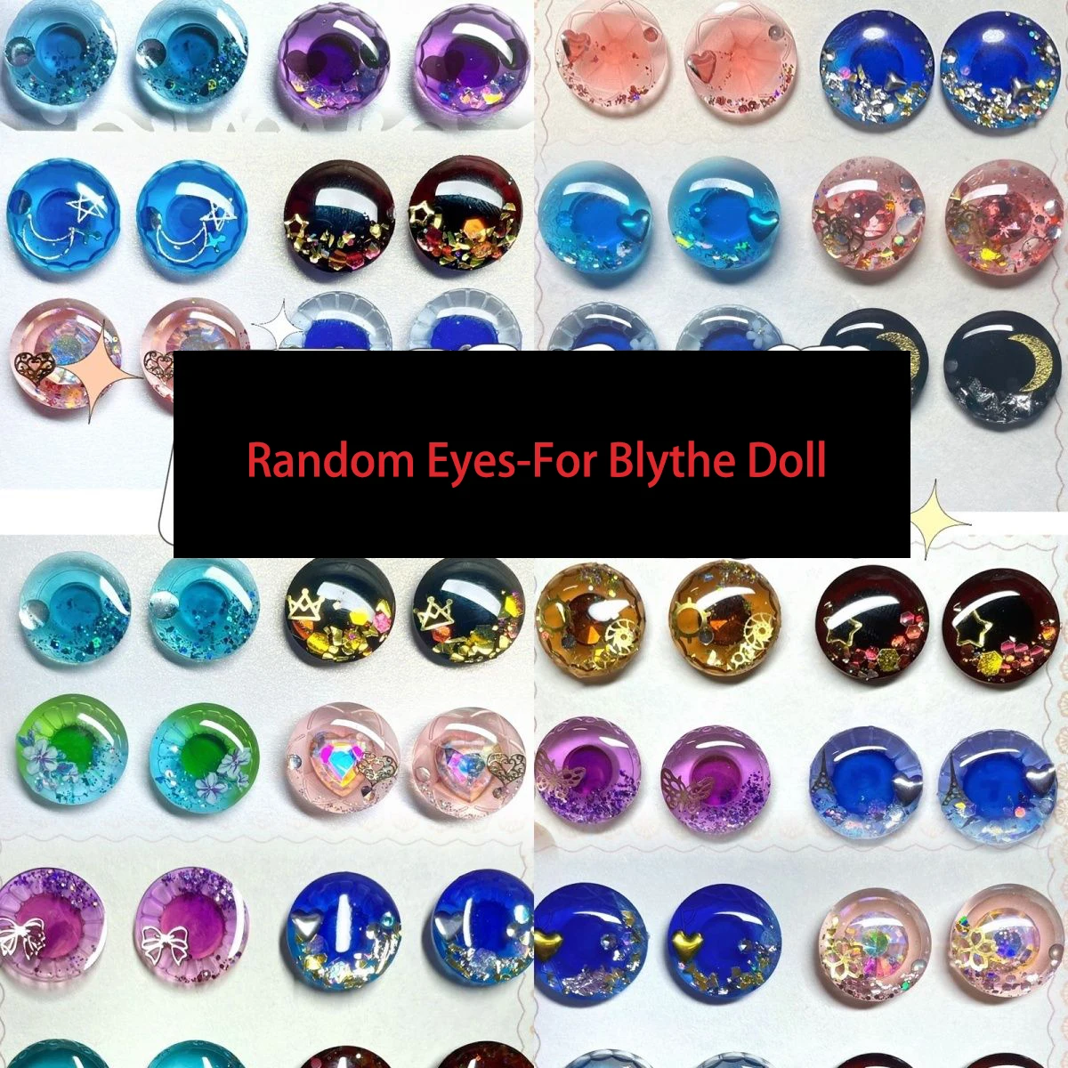 Random 4 Pairs Pupil Eye Pattern Thin Eye Chips Suitable for Blythe Doll DIY Doll Accessories Toy Gift Corlorful Shiny Eye Piece