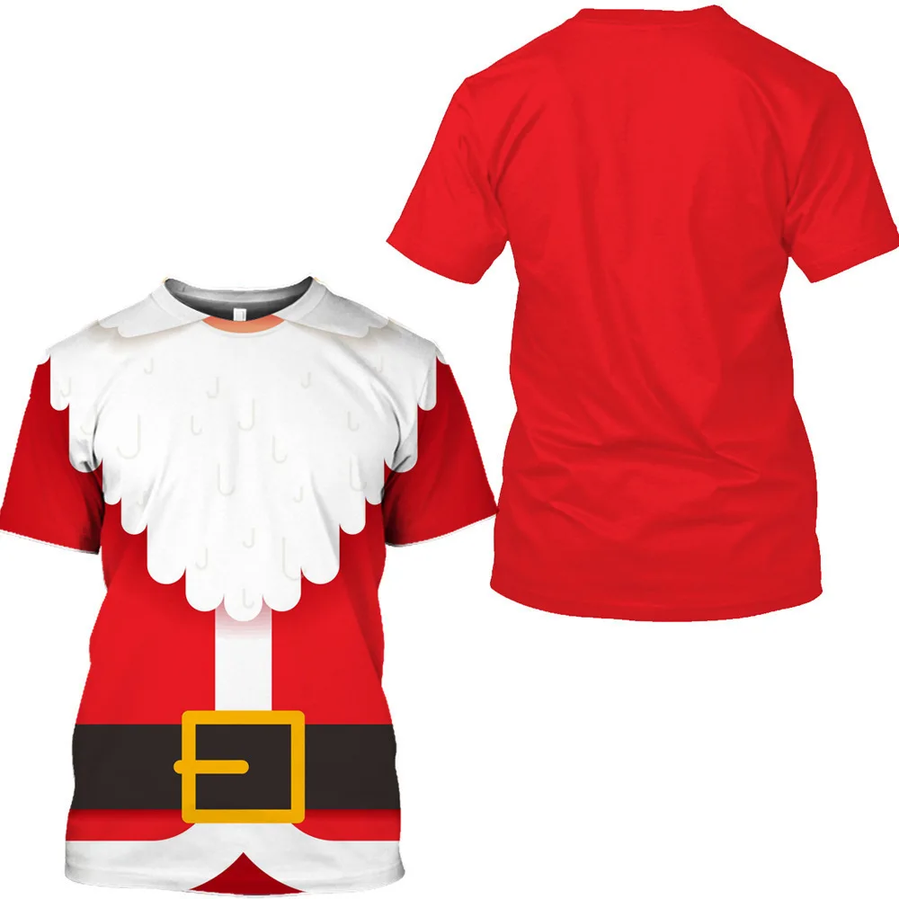 Red Christmas Uniform T-Shirts 3d Santa Claus Print Shirts Oversized Tops Tees Mens Shirt Holiday Casual Harajuku Men's Clothing