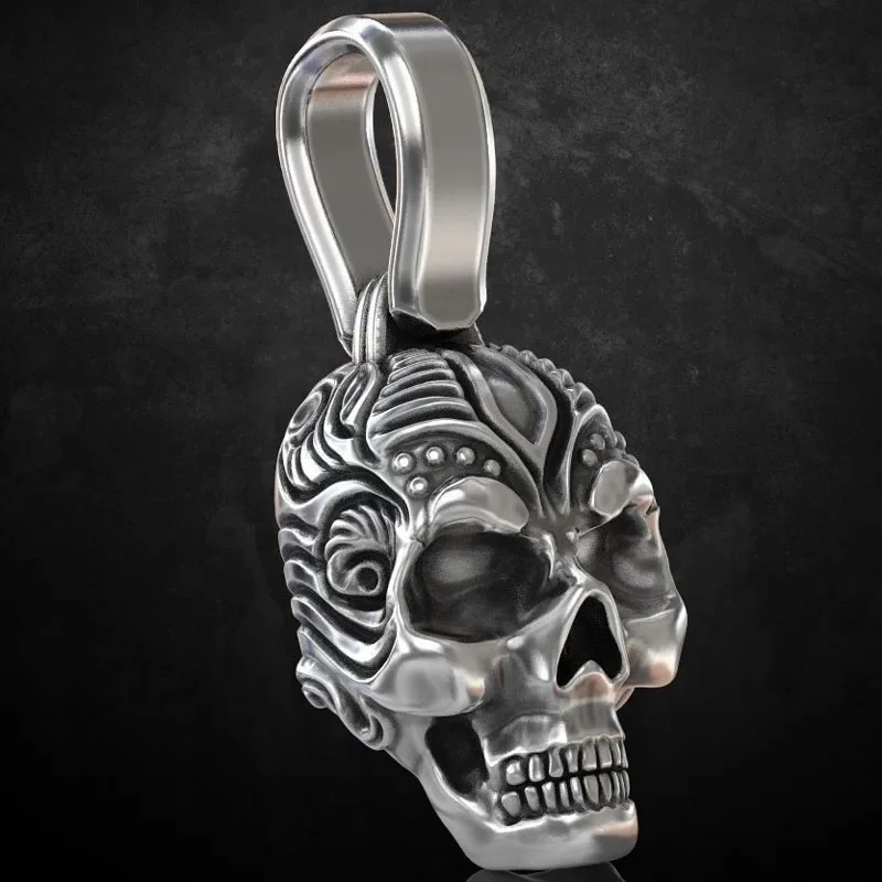 7g 3D Skull With Patterns Mens Pendant Customized 925 Solid Sterling Silver Pendant