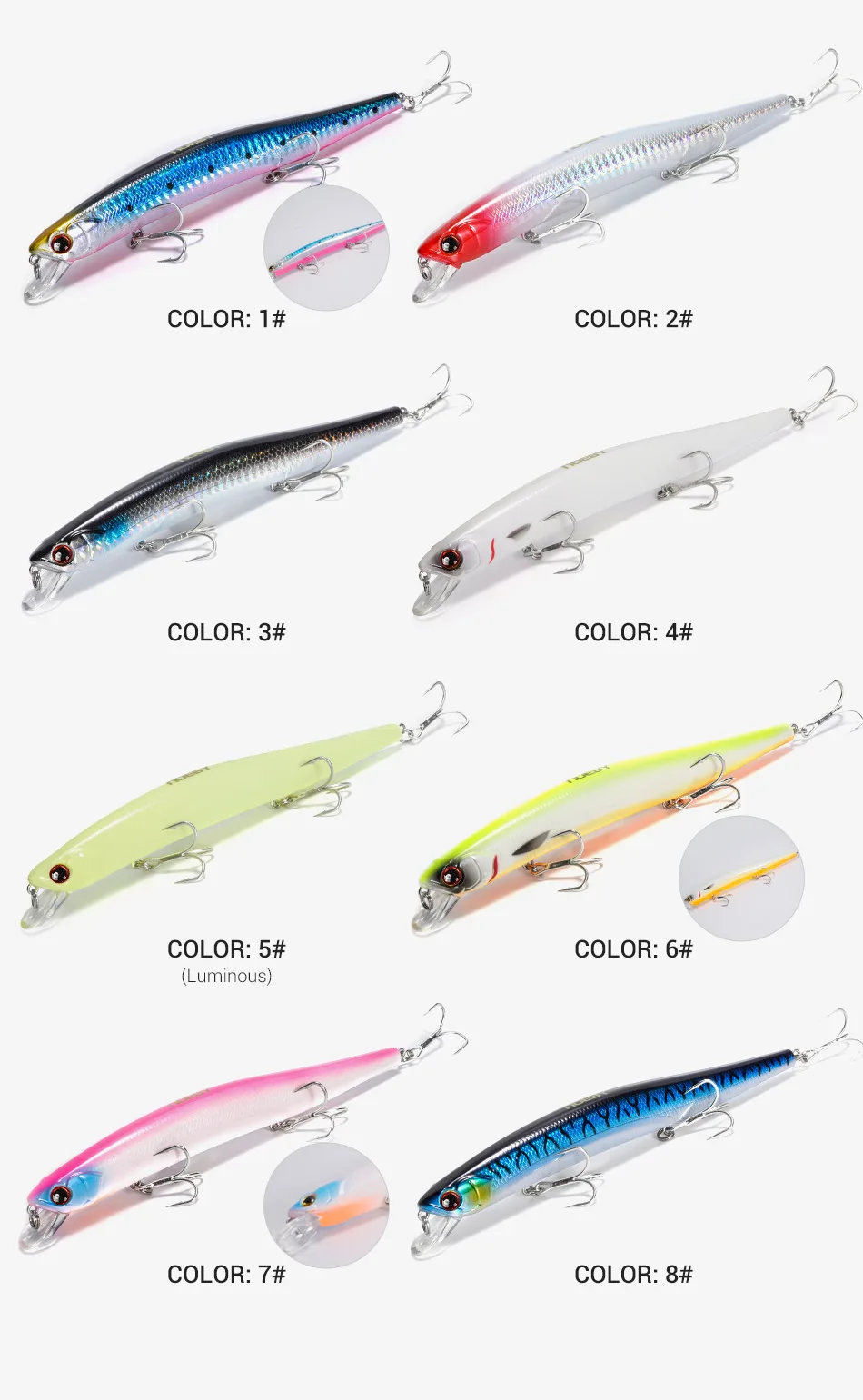 NOEBY Slim Lance Minnow 150 mm 23 g Angelköder Schwimmende Wobbler Künstlicher harter Köder für Hechtbarsch Jerkbait Angelköder – Detail 4