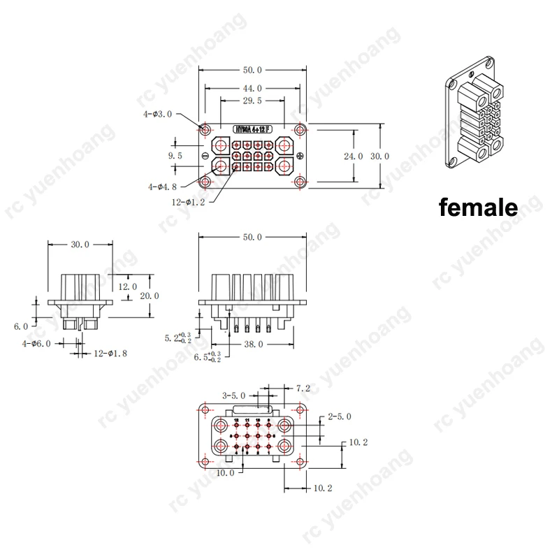 Connecteur à courant élevé 90A, 2 paires, 4 + 12, prise de contrôleur en cuivre plaqué or pour modèle d'avion RC, batterie/prise d'alimentation