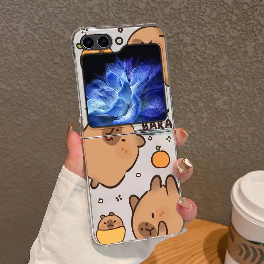 حافظة كارتون كابيبارا لهاتف سامسونج جالاكسي ZFlip6 Z Flip 7 6 5 4 3 ZFlip5 ZFlip7 ZFlip4 ZFlip3 غطاء هاتف ناعم شفاف #4