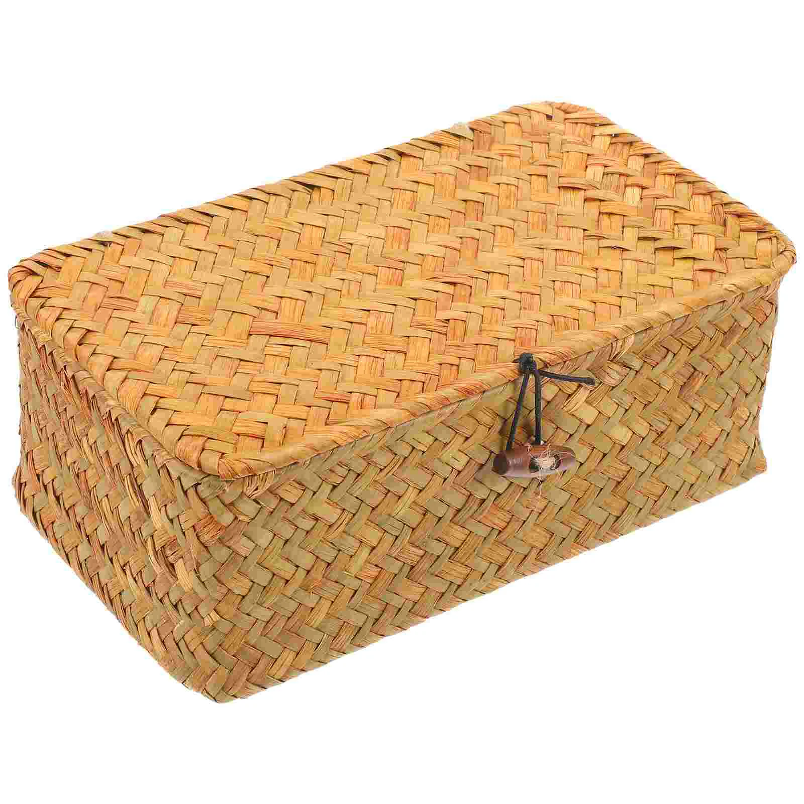 Storage Bins with Lids Hamper Woven Basket Rattan Straw Seaweed Trash Can Orange