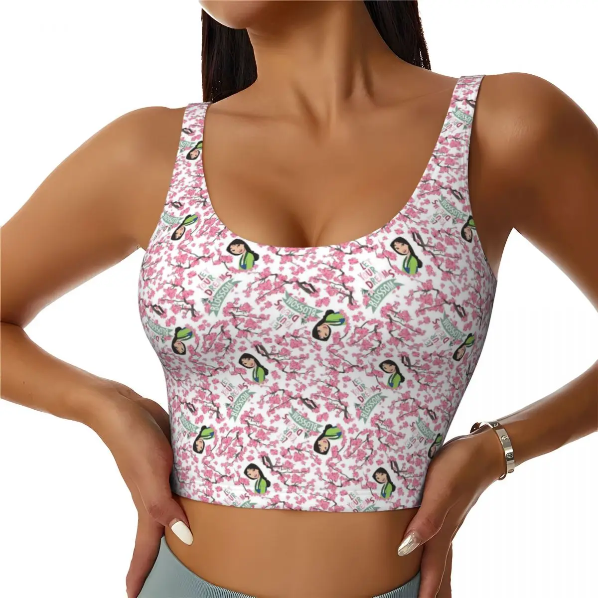 

Custom Mulan Princess High Impact Sports Bras for Women Seamless Workout Yoga Crop Tank Tops
