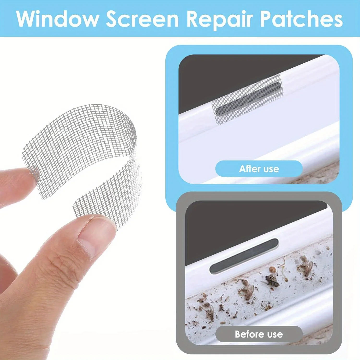 Cobee Self-Adhesive Window Screen Repair Patches Kit, 12 Sheets 3 Sizes Screen Door Replacement Repair Kit
