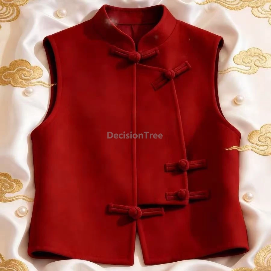 New Chinese style qipao style vest vintage oriental style vest women red spring festival elegant temperament warm vest