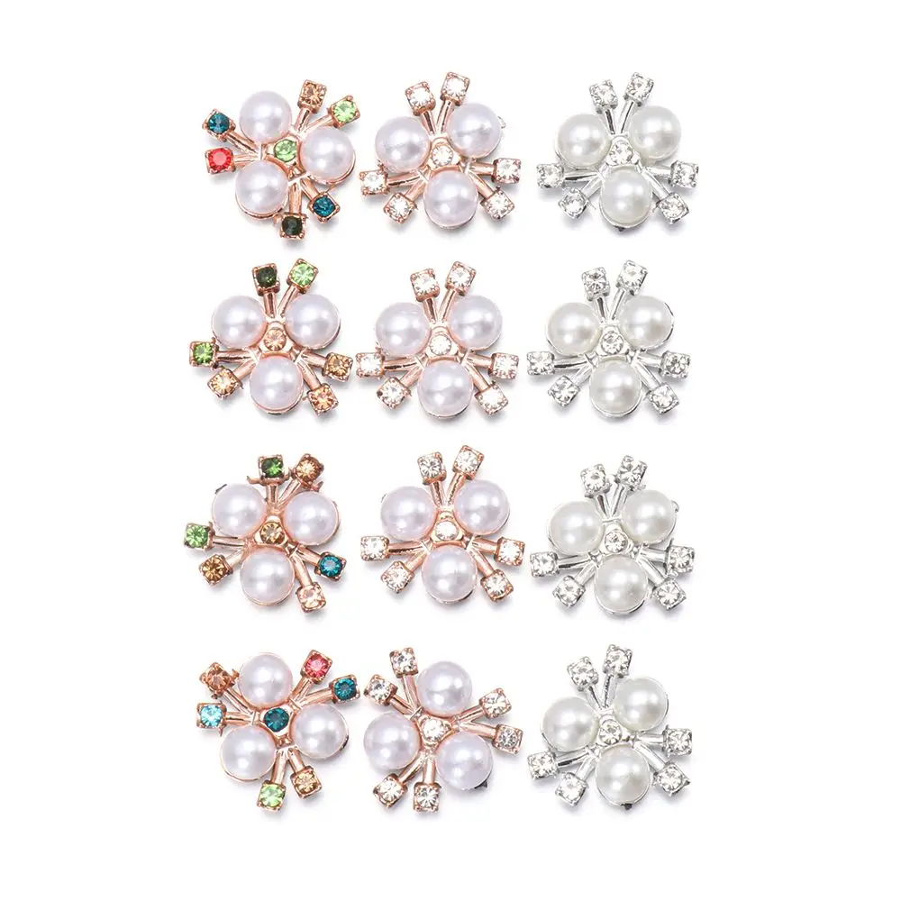 10PCS Pearl Flower Rhinestone Buttons Sparkling Crystal Hairpins Decoration Clothes Sewing Accessories