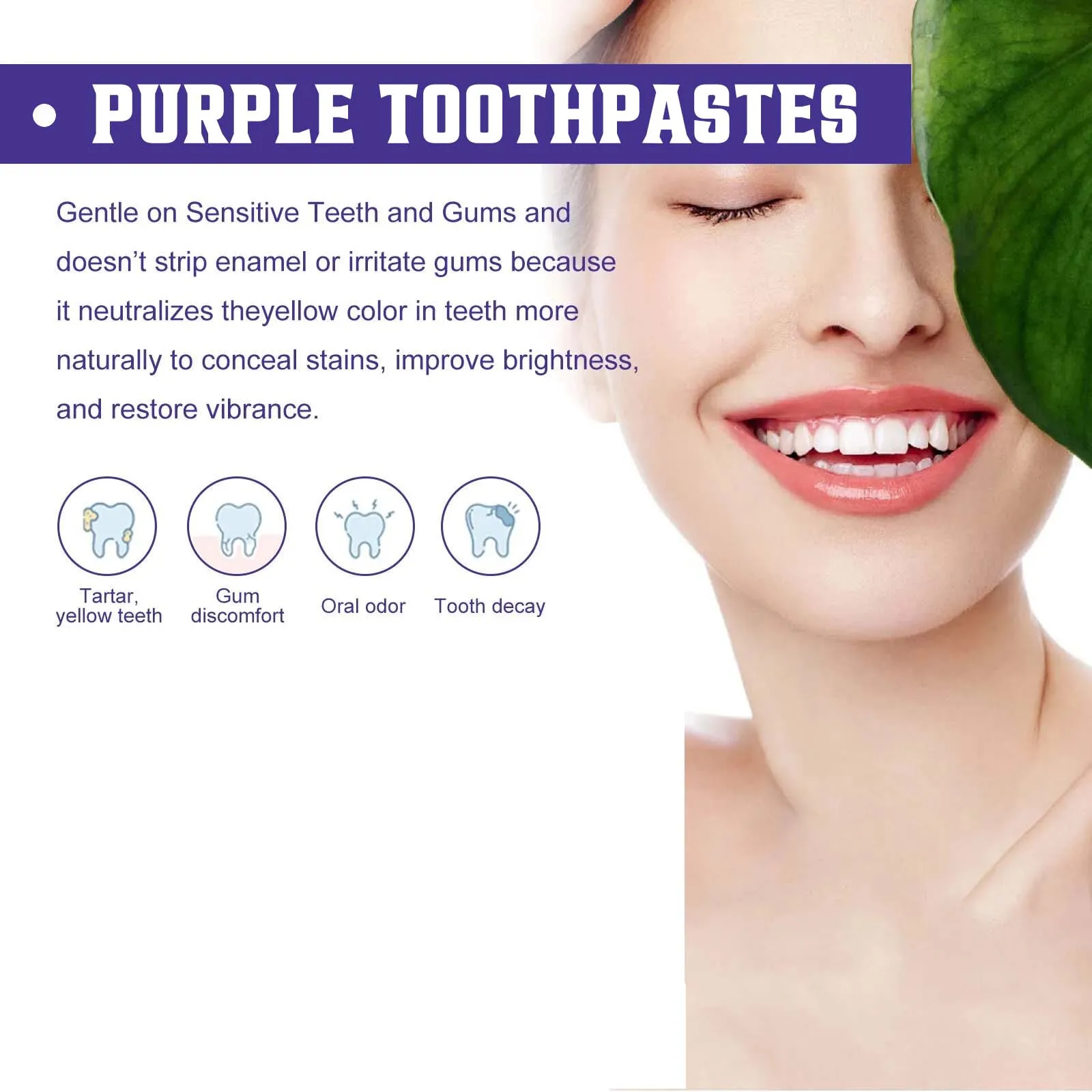 Purple Teeth Brightening Toothpaste Removing Dental Plaque Preventing Tooth Decay Repair Relieve Gum Recession Oral Care Cream - Image 4