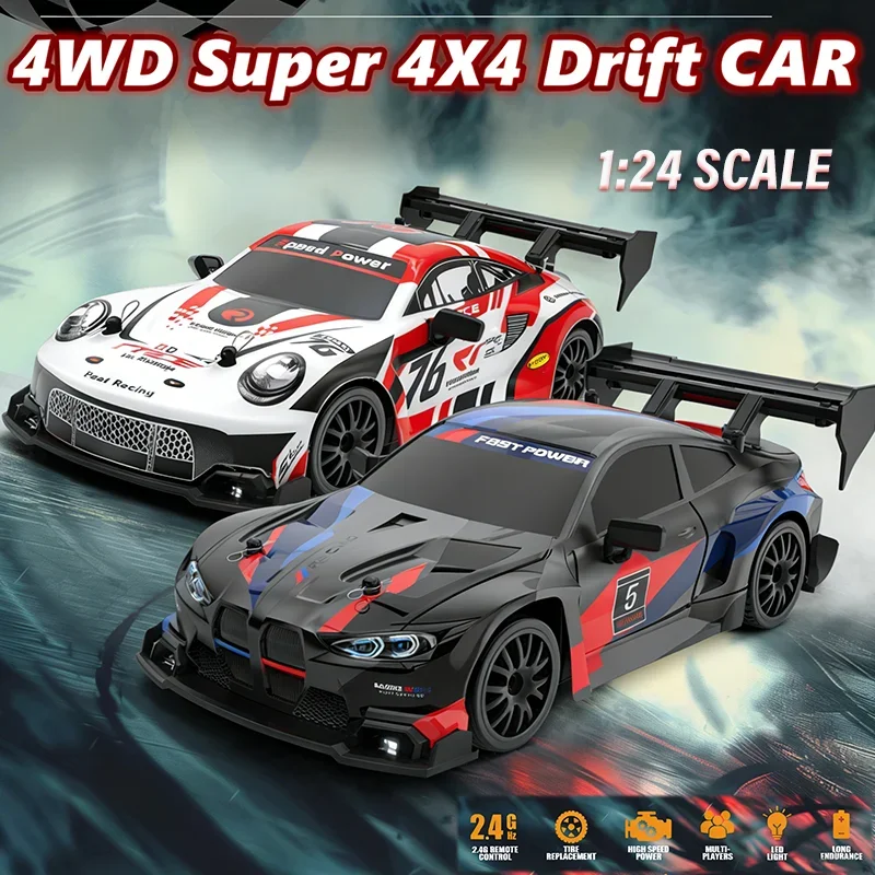 4WD RC Drift Cars 1/24 Scale GT 360° Spin Remote Control Mini Cars Professional High Speed Drift Vehicle Kids Toy Birthday Gifts