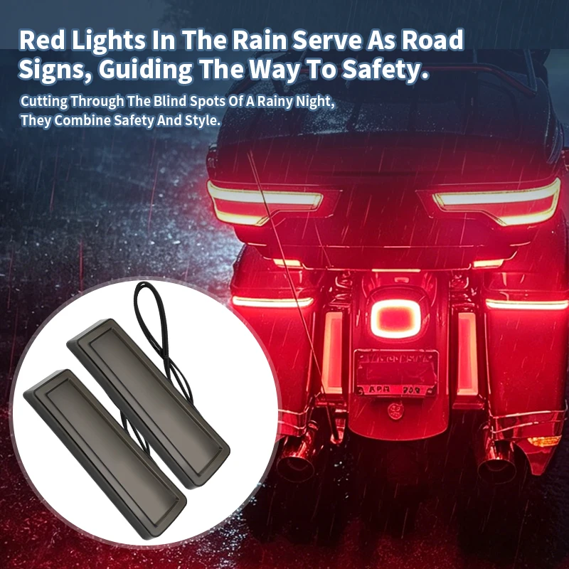Motorcycle Red LED Rear Saddlebag Filler Inserts Lights ABS Plastic For Harley Touring Road King Street Glide 2014-2026
