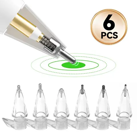 애플 펜슬 1세대 2세대용 교체 팁 4/6개, 투명 스페어 펜촉, 부드러운 필기감, 무소음 펜촉, 아이펜슬 1 2 3용